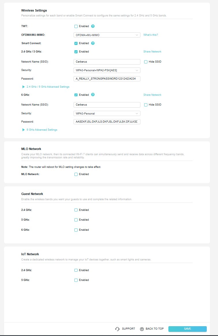 BE600 wireless settings with Smart Connect enabled