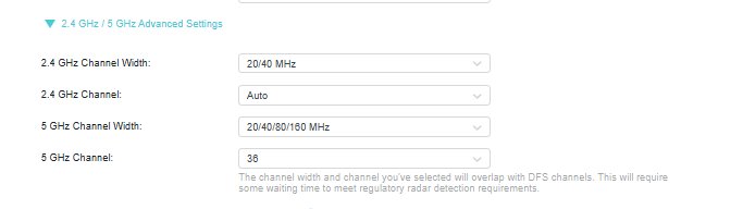 Channel 36 with DFS overlap warning at 160MHz width