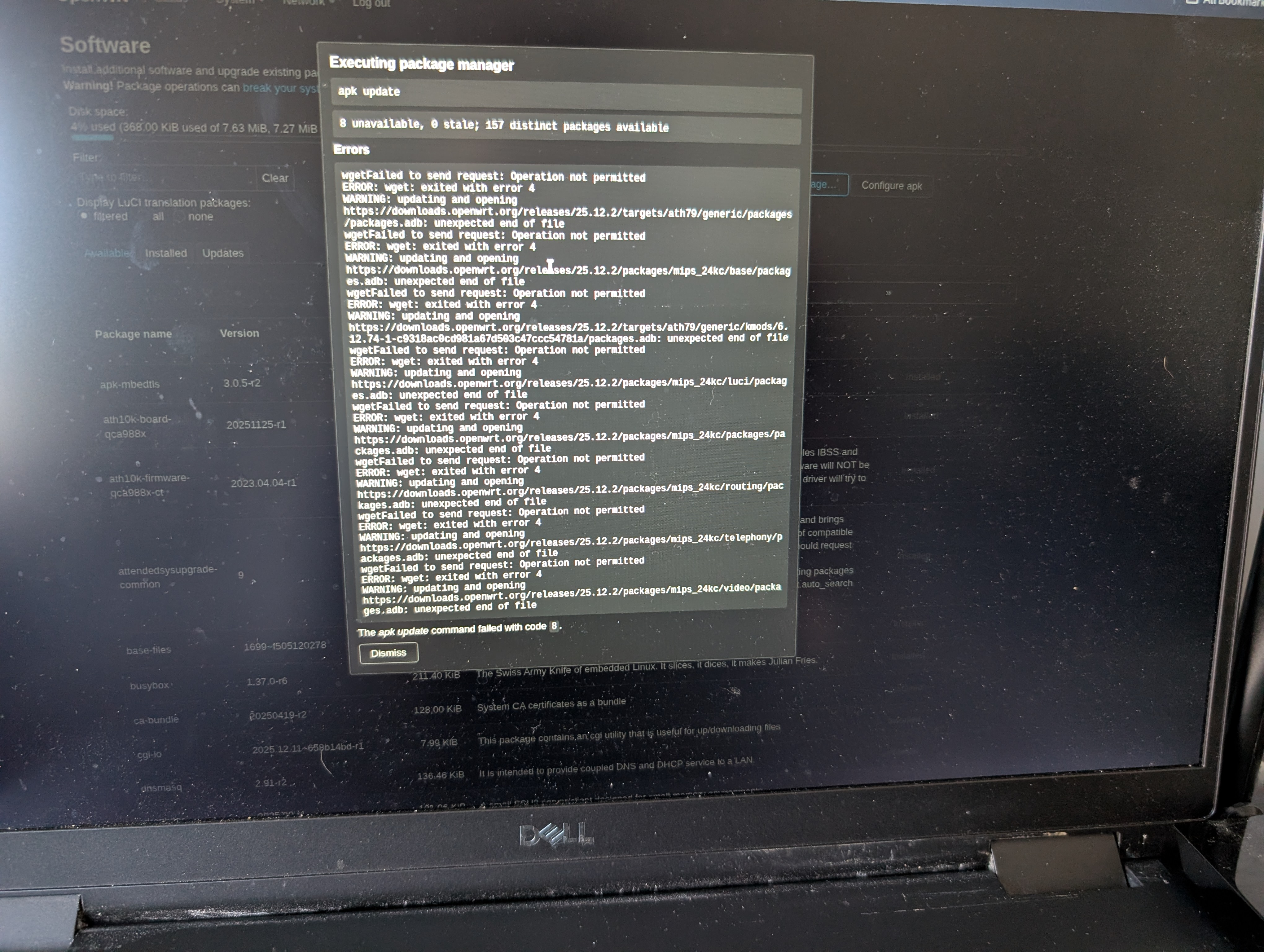 Package manager errors — no internet connection