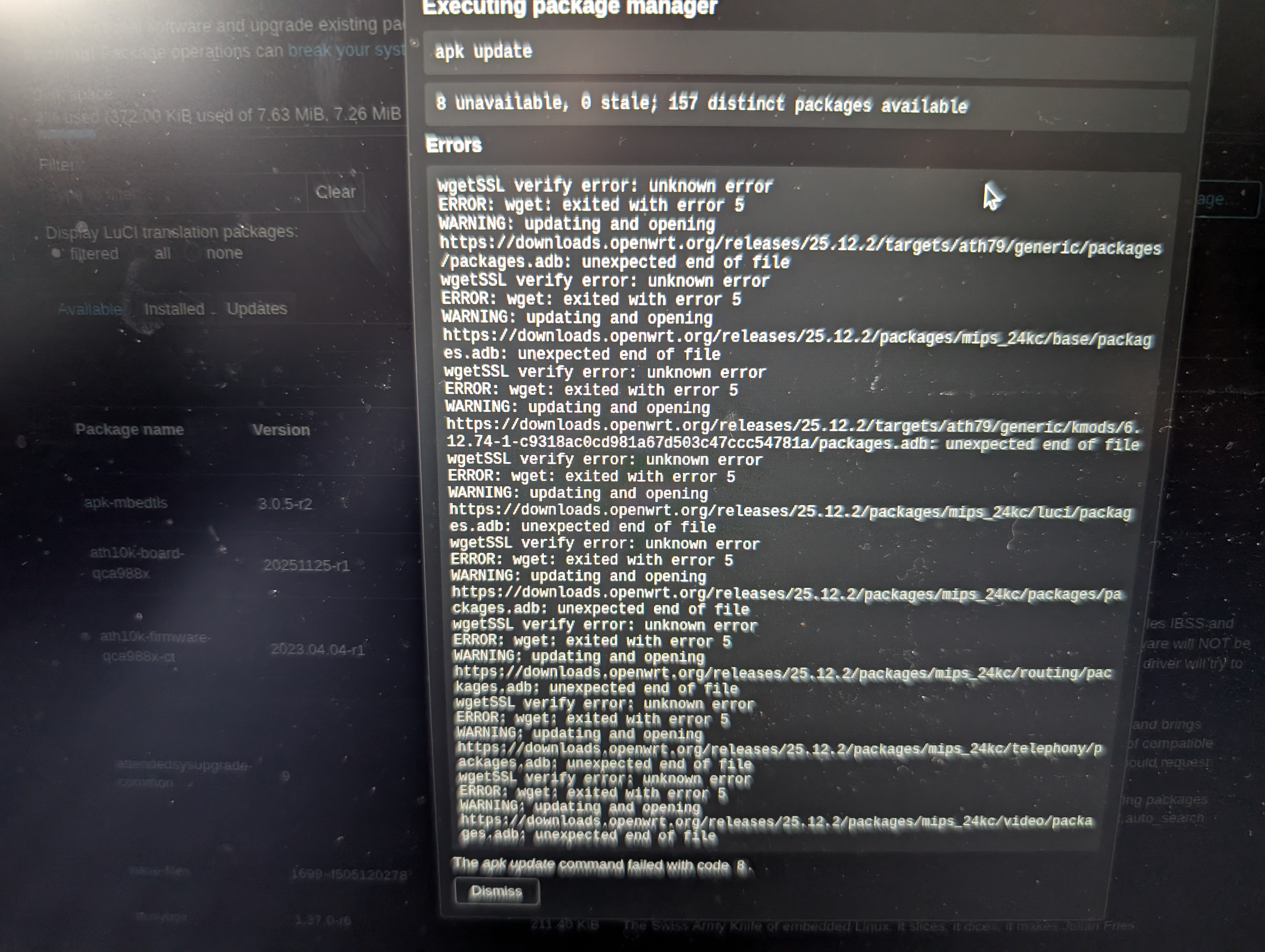 SSL verification errors when trying to update package lists