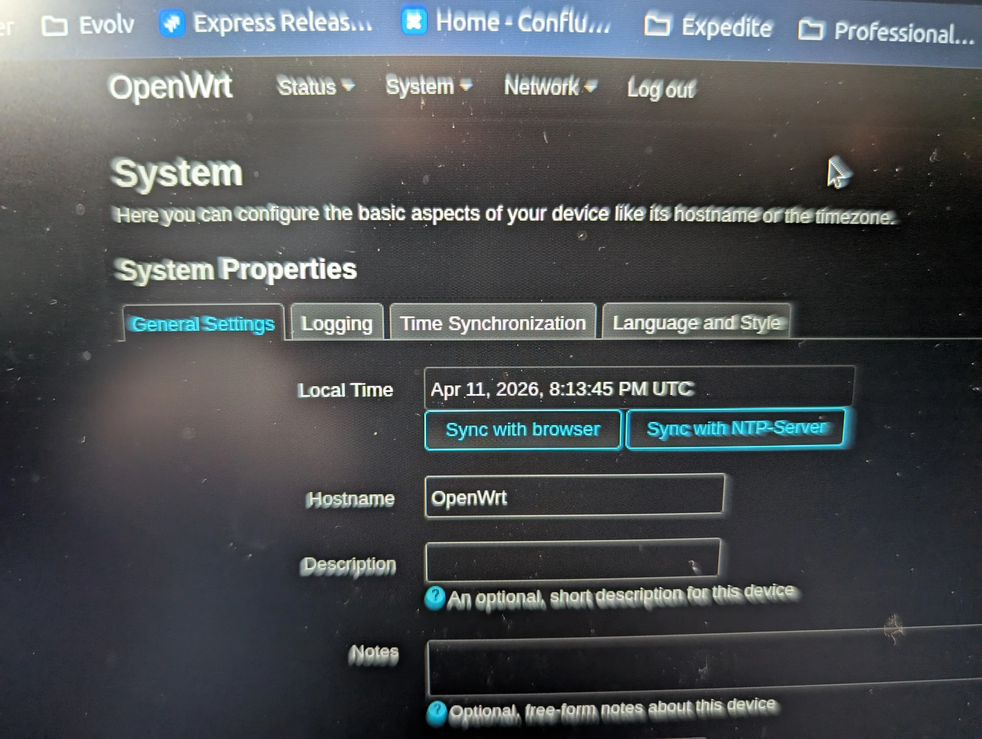 OpenWrt system time settings — sync with browser