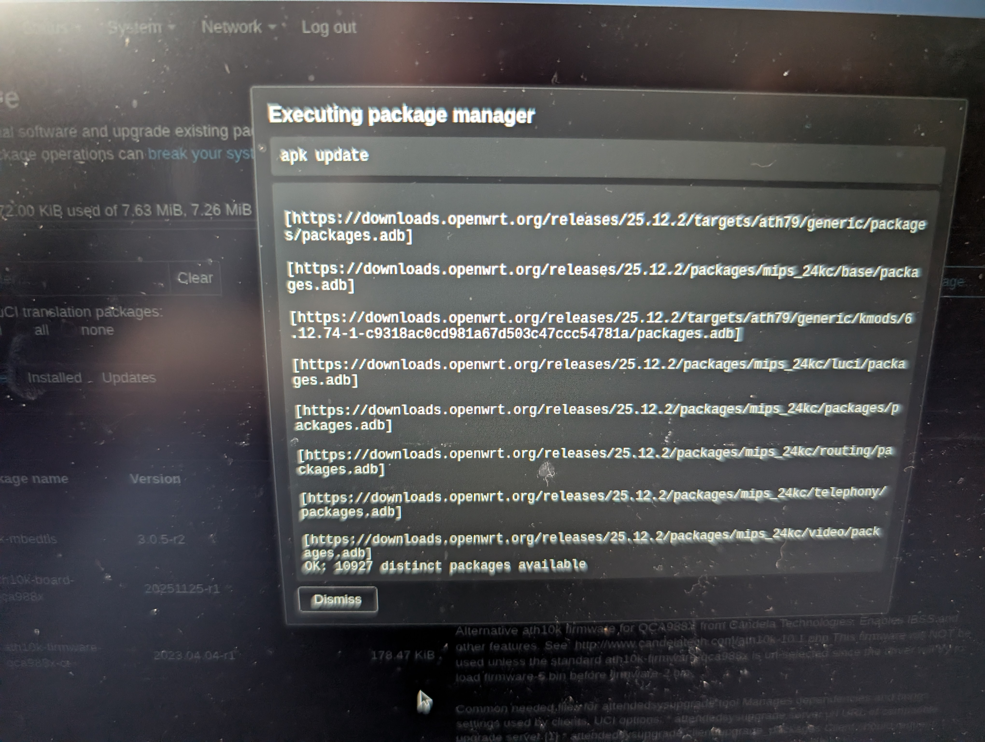 Package update successful — 10927 packages available