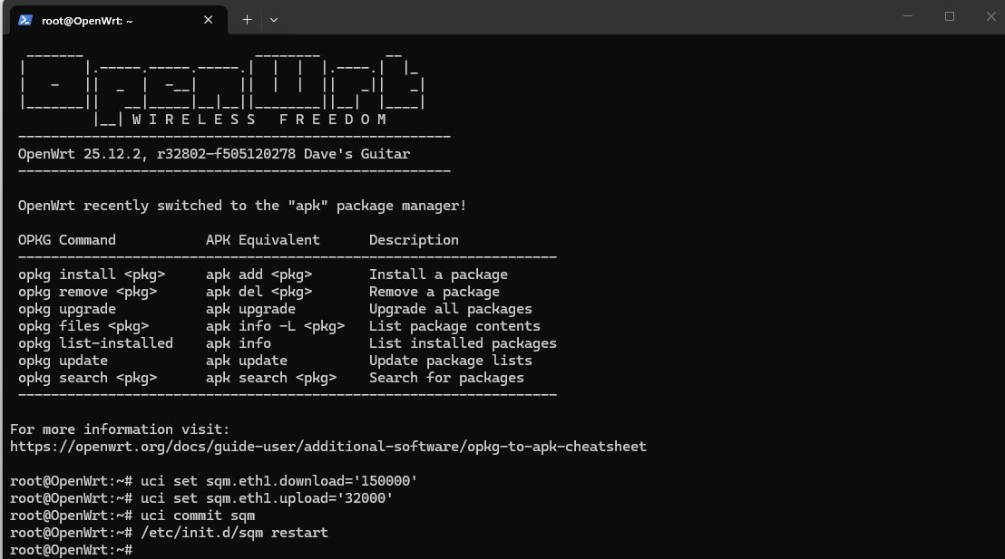 SSH into OpenWrt — setting SQM values via CLI